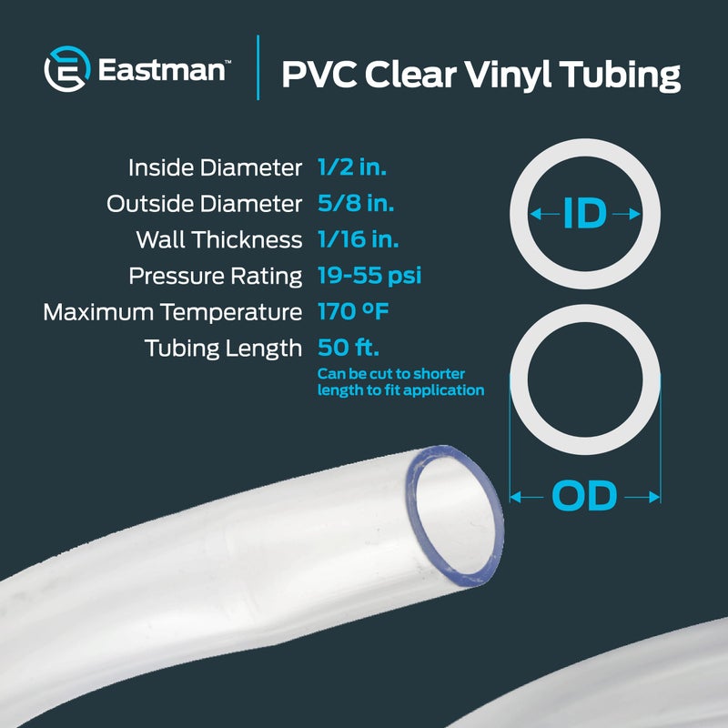 Eastman 1/2 Inch ID (5/8 Inch OD) PVC Clear Vinyl Tubing, 50 Foot Length, 98623 - Image 4